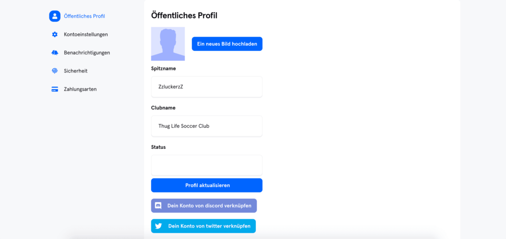 Übersicht wie man sein Sorare Profil bearbeiten kann